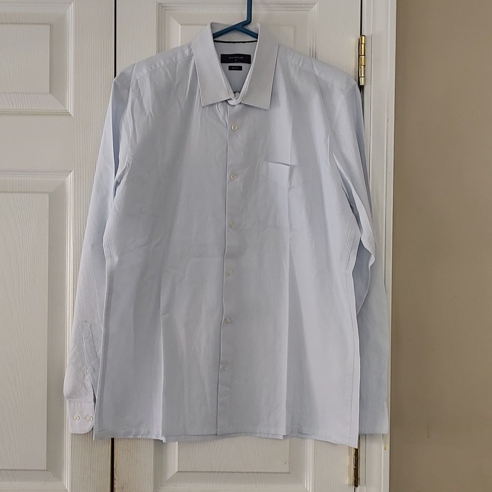Peter England baby blue Nuvo Fit  button down shirt Sz L (42)